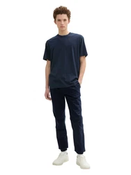 TOM TAILOR Denim Chinohose mit Gummizug am Bein und Bindeband Dunkelblau/Hellblau
