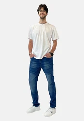 Elara Slim-fit Jeans Herren Jeans Slim Fit Hose Denim Stretch (1-tlg) Weiß/Creme/Hellblau