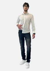 Elara Slim-fit-Jeans Herren Slim Fit Hose Denim Stretch Creme/Weiß/Rot
