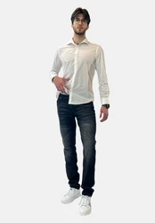 Elara Slim-fit-Jeans Herren Slim Fit Hose Denim Stretch Creme/Weiß/Rot