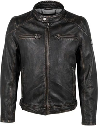 Lederjacke GMDerran 2 im Vintage-Look, Reiverschluss, Stehkragen, Ziersteppung