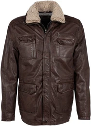Lederjacke GMJaeff mit Fellimitat, verdeckter Reiverschluss