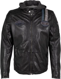 Lederjacke GMTinon mit Kapuze, Badges, Reiverschluss