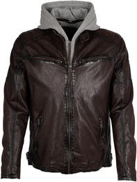 Lederjacke GMRayco mit Reiverschluss, Reiverschlusstaschen, Kapuzeneinsatz, Ziernhte