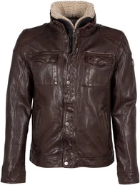 Lederjacke GMTalton mit verdecktem Reiverschluss & Druckern, Fellimitat, Ziernhte