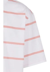 URBAN CLASSICS T-Shirt Urban Classics Herren Oversized Sleeve Modern Stripe Tee Rosa/Weiß/Rot