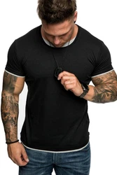 Amaci&Sons Oversize Doppel Farbig Herren Slim-Fit Crew Neck Basic T-Shirt (1-0001) 