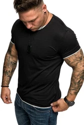 Amaci&Sons Oversize Doppel Farbig Herren Slim-Fit Crew Neck Basic T-Shirt (1-0001) 