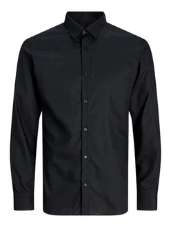 Jack & Jones Langarmhemd JJJOE STRUCTURE SHIRT LS Schwarz/Dunkelblau