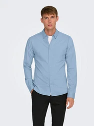 ONLY & SONS Langarmhemd ONSROBIN B/U LS Stretch Shirt NOOS Hellblau/Blau