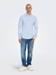 ONLY & SONS Langarmhemd ONSROBIN B/U LS Stretch Shirt NOOS Hellblau/Blau