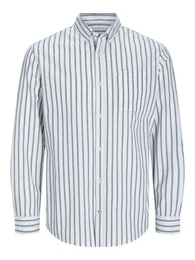 Langarmhemd Einfarbiges Plus Size Hemd bergren Business Shirt JJEOXFORD 4447 in Wei-Blau