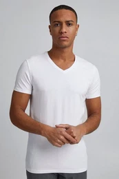 T-Shirt V-Ausschnitt T-Shirt Einfarbiges Kurzarm Basic LINCOLN 4458 in Wei