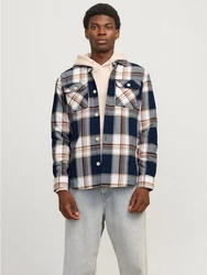 Jack & Jones Langarmhemd JJEDARREN navy/braun/weiß