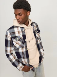 Jack & Jones Langarmhemd JJEDARREN navy/braun/weiß