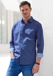 H.I.S Langarmhemd Regular Fit mit Haifischkragen Dunkelblau/Blau/Hellblau