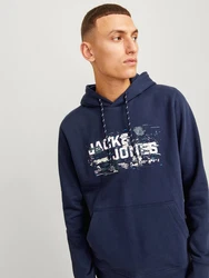 Jack & Jones Kapuzensweatshirt JCOOUTDOOR LOGO SWEAT HOOD SN Dunkelblau/Blau