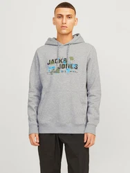 Jack & Jones Kapuzensweatshirt JCOOUTDOOR LOGO SWEAT HOOD SN Hellblau/Grau