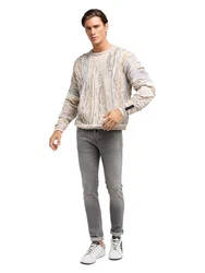 CARLO COLUCCI Rundhalspullover Di Palo Grau/Beige/Khaki