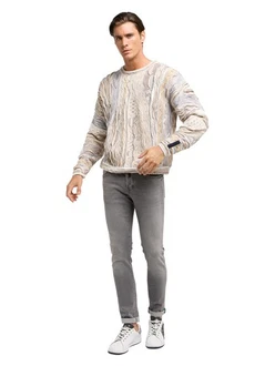 CARLO COLUCCI Rundhalspullover Di Palo Grau/Beige/Khaki