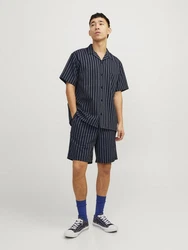 Jack & Jones Kurzarmhemd Easter Palma nachtblau/offwhite