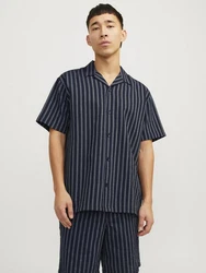 Jack & Jones Kurzarmhemd Easter Palma nachtblau/offwhite