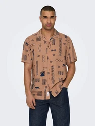 ONLY & SONS Kurzarmhemd ALVIN dunkelbeige/navy