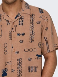 ONLY & SONS Kurzarmhemd ALVIN dunkelbeige/navy