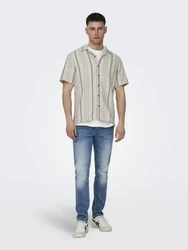 ONLY & SONS Kurzarmhemd ONSTREV navy/wollwei
