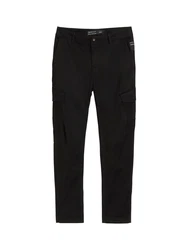 TOM TAILOR Denim Cargohose Regular Tapered Schwarz/Dunkelrot/Bordeaux