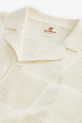 Next Kurzarmhemd Strickpullover mit Knopfleiste und Kuba-Kragen Weiß/Creme/Khaki