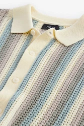 Next Kurzarmhemd Strickpullover mit Knopfleiste und Kuba-Kragen 
