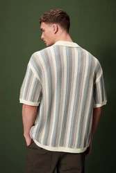 Next Kurzarmhemd Strickpullover mit Knopfleiste und Kuba-Kragen 