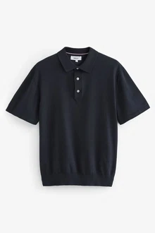 Next Gestricktes Polo-Shirt Dunkelblau/Schwarz/Blau