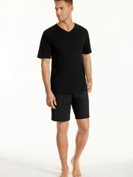 Schiesser Pyjama Herren Schlafanzug (2-tlg) Schwarz/Dunkelgrau