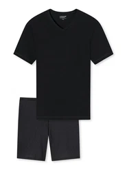 Schiesser Pyjama Herren Schlafanzug (2-tlg) Schwarz/Dunkelgrau