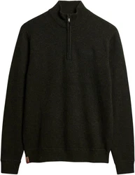 Superdry Pullover Essential EMB Knit Half Zip schwarz/moss marl