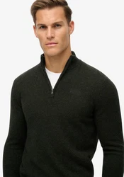 Superdry Pullover Essential EMB Knit Half Zip schwarz/moss marl