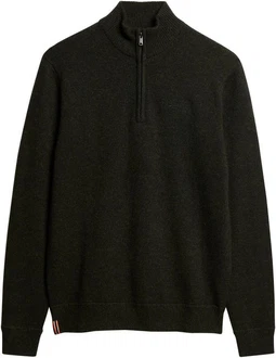 Superdry Pullover Essential EMB Knit Half Zip schwarz/moss marl