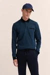 bugatti Langarm-Poloshirt Strukturkragen Dunkelblau/Blau/Hellblau