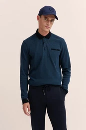 Langarm-Poloshirt mit Strukturkragen