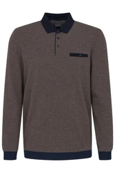 bugatti Pullover Langarm-Poloshirt nachtblau/dunkelbraun