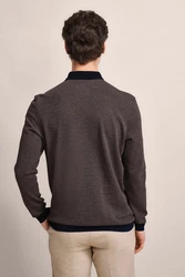 bugatti Pullover Langarm-Poloshirt nachtblau/dunkelbraun