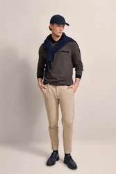 bugatti Pullover Langarm-Poloshirt nachtblau/dunkelbraun