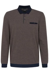 bugatti Pullover Langarm-Poloshirt nachtblau/dunkelbraun