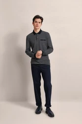 bugatti Pullover Langarm-Poloshirt Dunkelblau/Grau/Dunkelgrau/Hellgrau