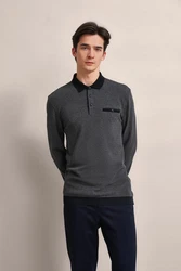 bugatti Pullover Langarm-Poloshirt Dunkelblau/Grau/Dunkelgrau/Hellgrau