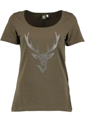 OS-Trachten Trachtenshirt Xilavo Rundhalsausschnitt Türkis/Dunkelgrün/Khaki