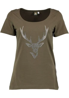OS-Trachten Trachtenshirt Xilavo Rundhalsausschnitt Türkis/Dunkelgrün/Khaki
