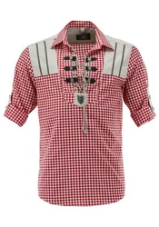 OS-Trachten Trachtenhemd Piruvi Schlupfform Regular Fit Rot/Bordeaux/Dunkelrot